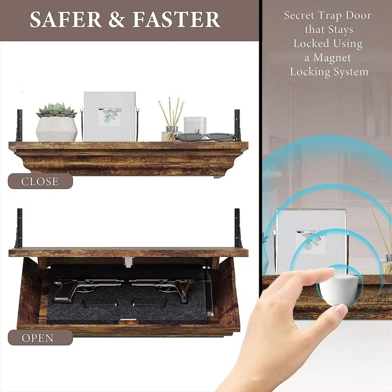 Стенен дървен държач за пистолети, прахоустойчив, еднослоен, закрепване с винтове