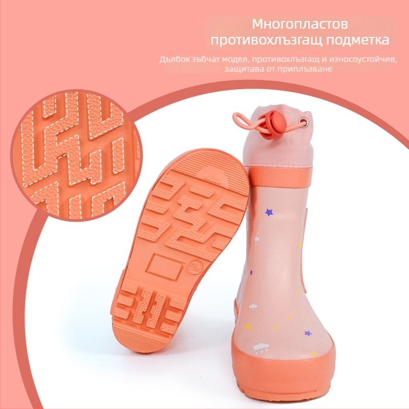 Детски гумени ботуши за дъжд с принт на еднорог, горна част от гума, висок маншет, ниски токове, за всички сезони