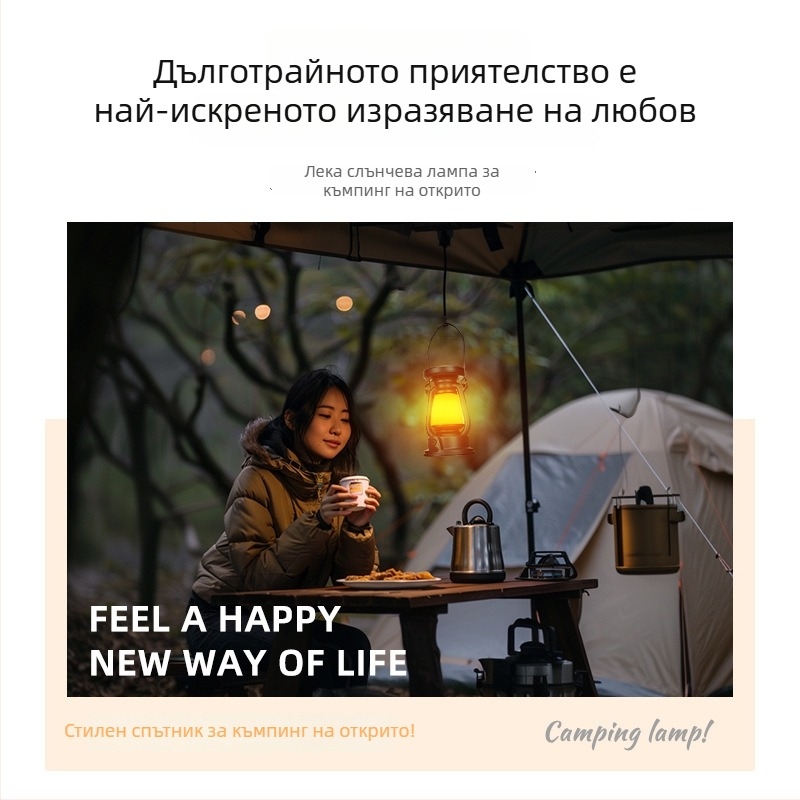LED палаткова лампа с презареждаща батерия, преносима за къмпинг, 3.7V, 3W, сензорен превключвател