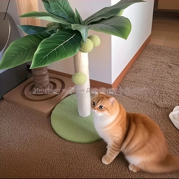 Дървена котешка драскаща колона и катерачна рамка с конопено въже — прост стил