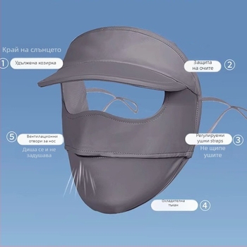 Цялолицева UV маска с UPF, дишаща Ice Silk материя, полиестерен състав, за летно каране на велосипед