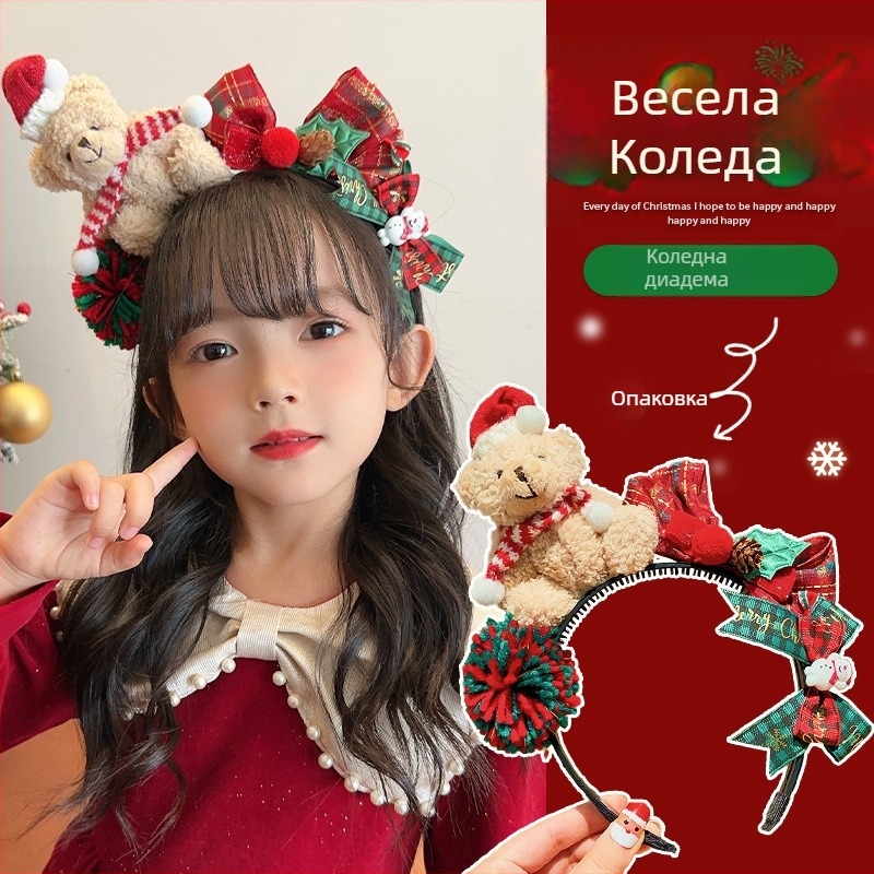 Лента за коса за деца - коледен анимационен принт, плат, ръчна изработка, независима опаковка, за възраст 3–10 години