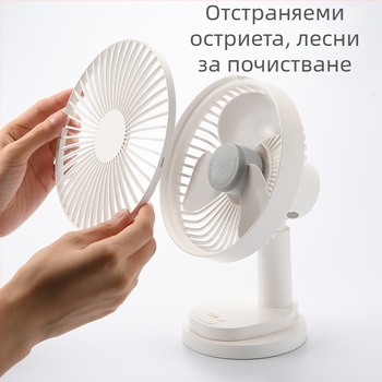 Настолен вентилатор TYD-A5, 3 лопатки, USB захранване 5V, колебателен, таймер 2-8 ч, шум ≤40 дБ