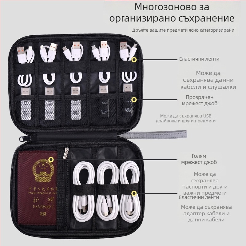 Чанта за организиране на кабели за данни, модел 5009, ръчна чанта, кожеподобен материал, лек лукс, мултифункционална
