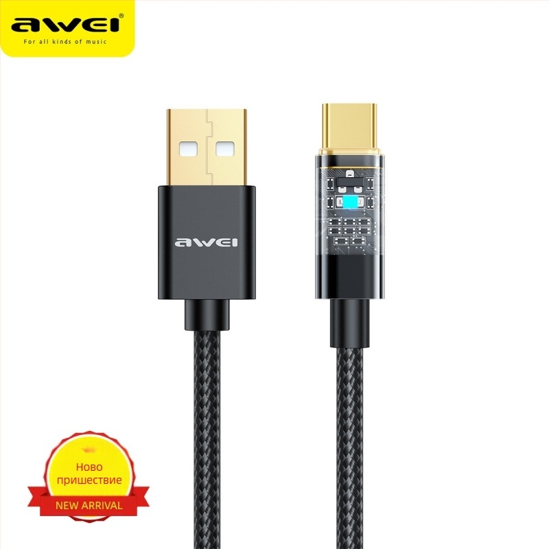 Awei Yongwei 100W бързозареждащ USB-C и Lightning кабел за данни - двоен интерфейс, високоскоростен пренос на данни