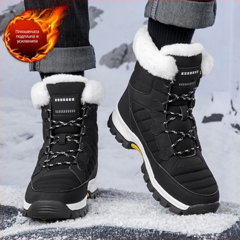 Снежни ботуши: водоустойчиви, противохлъзгващи, топли; горна част PU + водоустойчива тъкан; вътрешност от изкуствен плюш; подметка гума; среден ток 3-5 cm; предно връзване; зимни унисекс