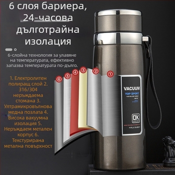 Термос от неръждаема стомана с вътрешен съд 304 и корпус 201, спортен стил, преносим, термоизолация над 36 часа