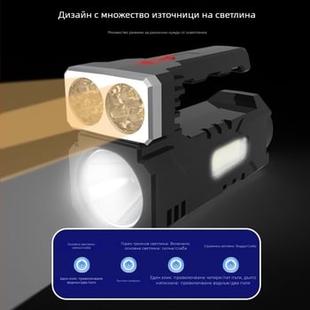 Ръчна LED прожектор лампа, презареждаща се батерия, обхват 200–500 м, 6W, 2400mAh, включено зарядно