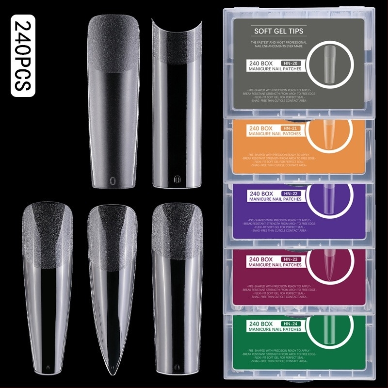 Пластири за изкуствени нокти – ултра тънки, без следи, форма водна капка, прозрачни, тип с дълъг върх