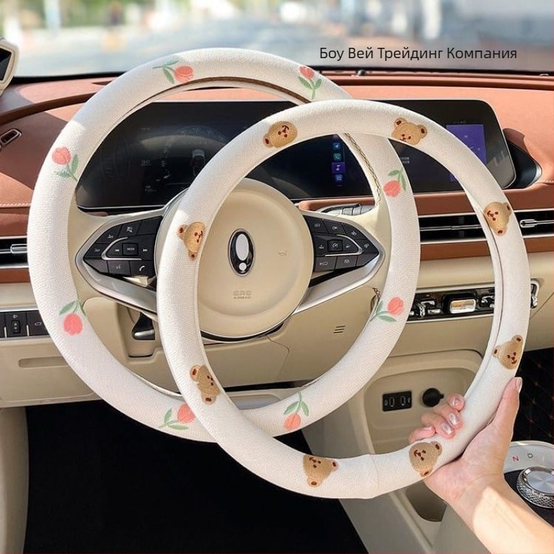 Калъф за волан за автомобил, спортен стил, лятно използване, полиестерен материал, универсална инсталация, антихлъзгав, абсорбиращ пот, карикатурен стил