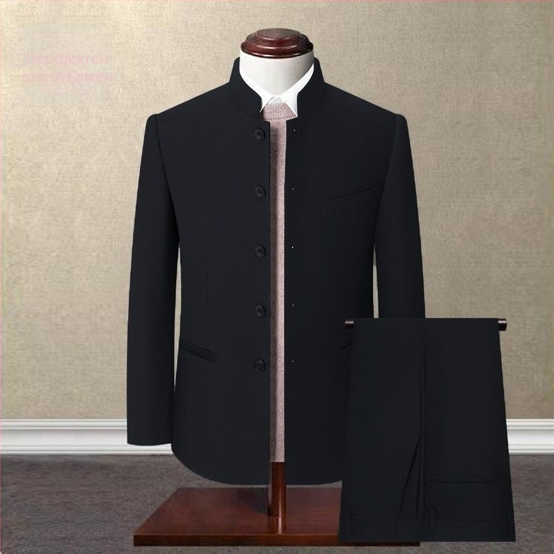 Zhongshan костюм за мъже, Китайски стил, Corduroy плат с Rabbit Hair, Зима 2024, Wrinkle-Free