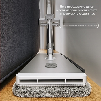 Плосък моп за дома с ултрафина микрофибърна материя, неръждаема стомана дръжка, двойно задвижване за изцеждане, 90–100% обезводняване
