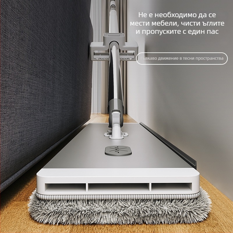 Плосък моп за дома с ултрафина микрофибърна материя, неръждаема стомана дръжка, двойно задвижване за изцеждане, 90–100% обезводняване