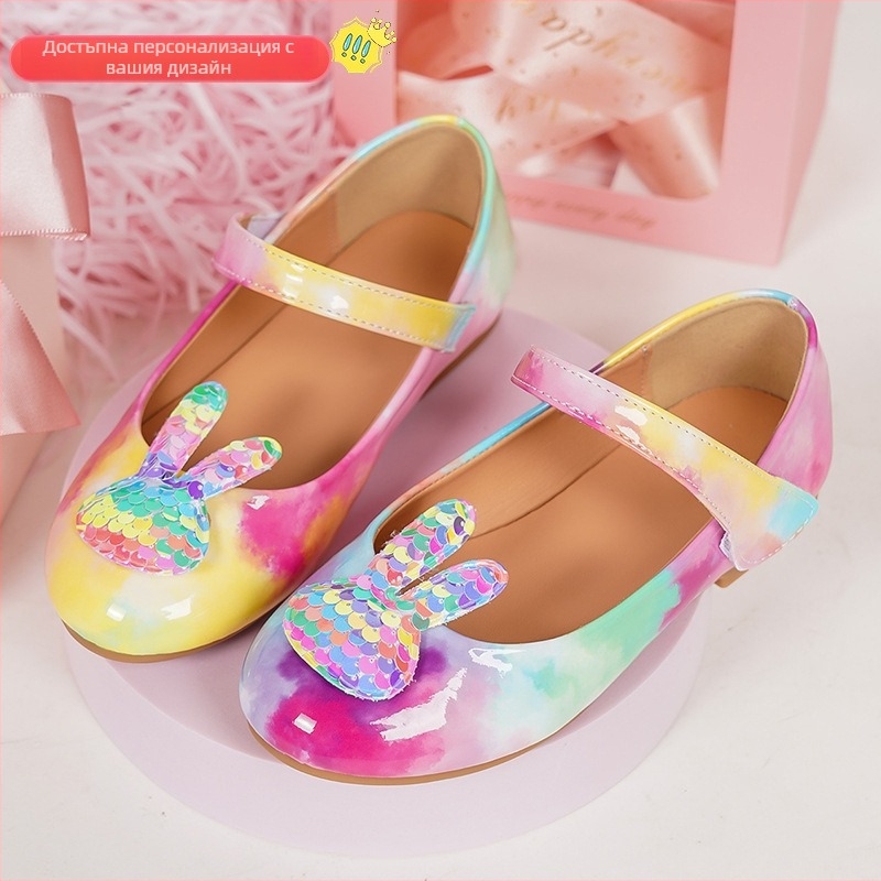 Детски принцески кристални обувки с лепящо закопчаване, PU горна част, PU стелка, TPR подметка, нисък връх