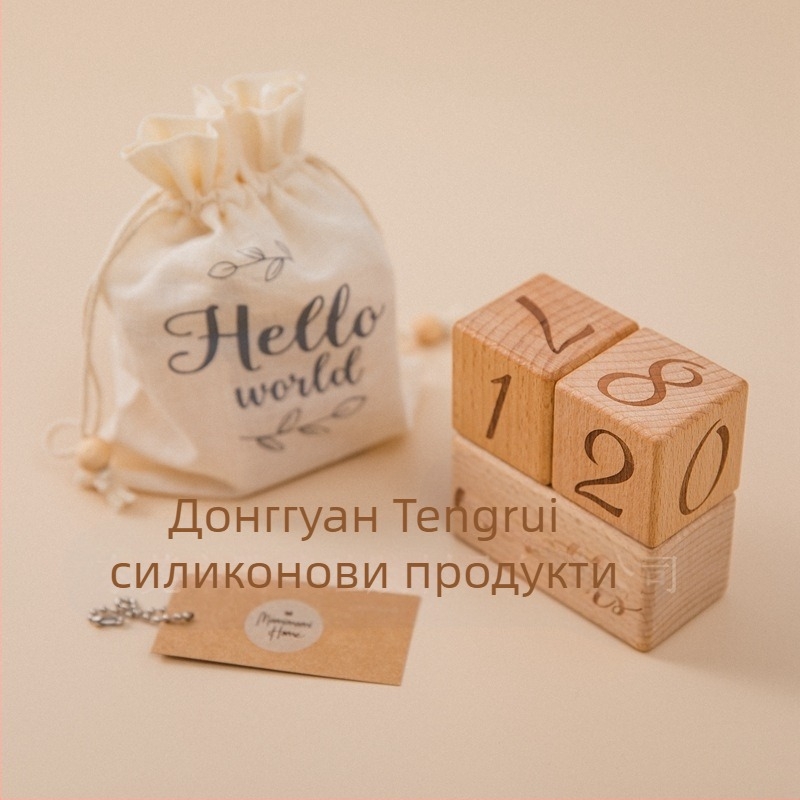 Дървен квадратен фотореквизит за бебета — milestone за новородено и растеж