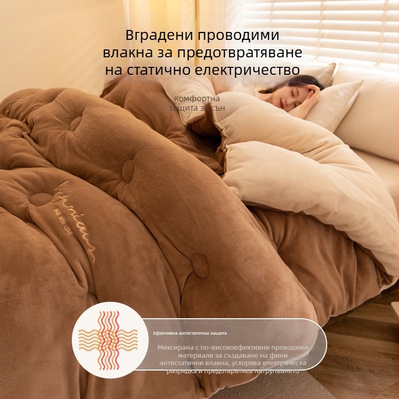 Двустранно удебелено бархатено одеяло, 2,5–3 кг, антибактериално влакнесто пълнеж, за всички сезони, квилтовано