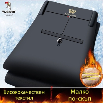 Мъжки дебели зимни панталони с висока талия и права кройка, висока еластичност, без гладене