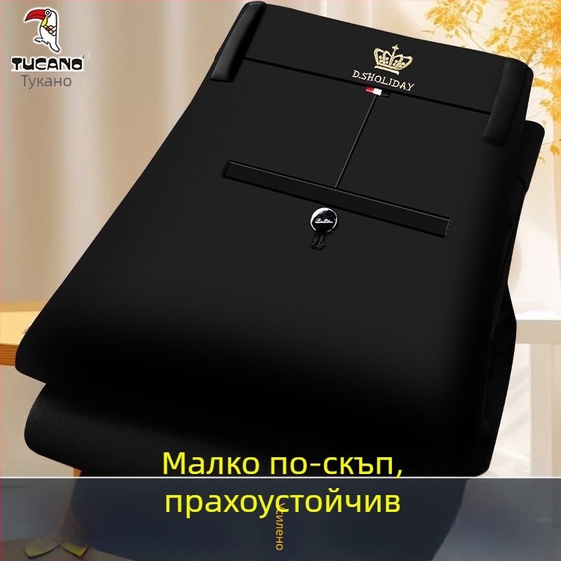 Мъжки дебели зимни панталони с висока талия и права кройка, висока еластичност, без гладене