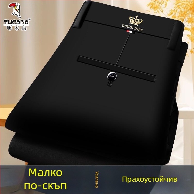 Мъжки дебели зимни панталони с висока талия и права кройка, висока еластичност, без гладене