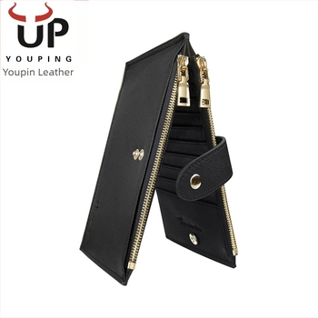 Вертикален портфейл от естествена кожа с цип, голям капацитет и множество отделения за карти, унисекс