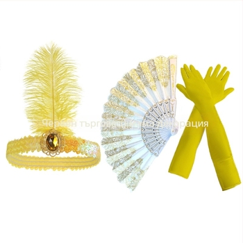 Лента за глава с пера и кристални акценти - вдъхновена от 1920-те, код SHI231440, в наличност, лято 2025