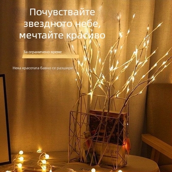 LED дървообразна светлина за спалня – фонов декор за лайв стрийм, захранване с батерии, 20 светодиода, IP54, 50 000 часа живот, ръчно включване