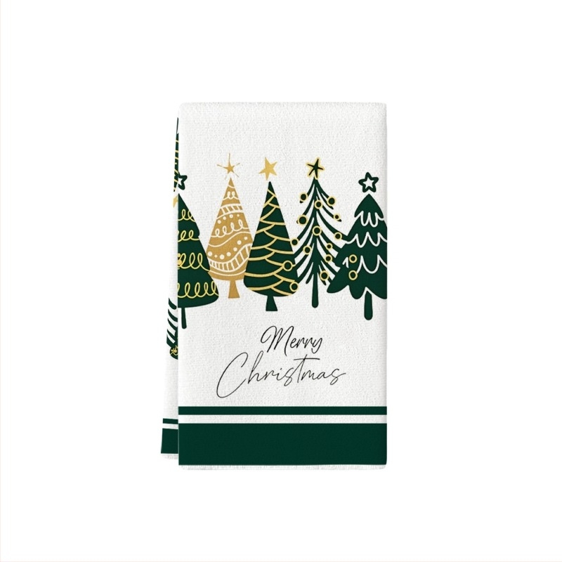 Кухненска кърпа за съдове от микрофибър с акварелна коледна шарка, печатена и абсорбираща (артикул 22XWAF0079)