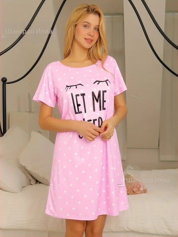 Едночастова луксозна пижамена рокля с кръгло деколте и миди дължина, 100% полиестер.