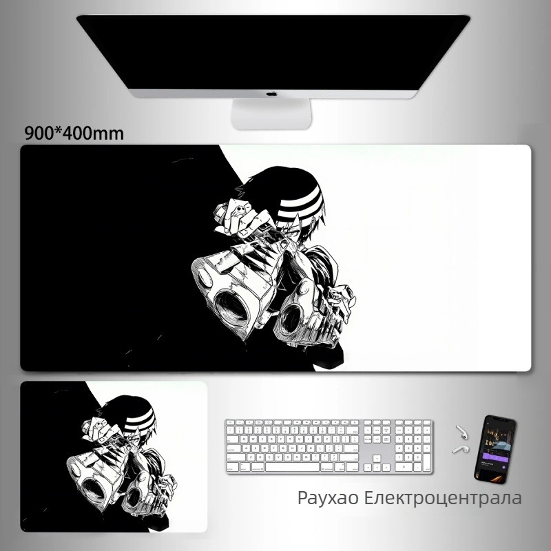 Голяма гейминг подложка за мишка с дизайн от аниме серия и стил туш древна живопис; естествена гума, антихлъзгаща повърхност, едностранна.
