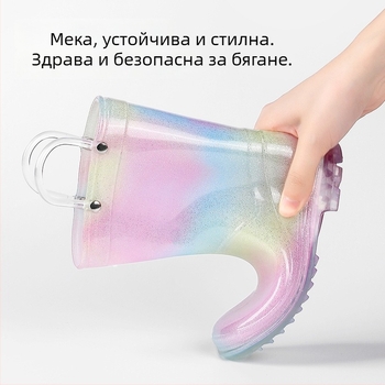 Детски дъждовни ботуши, стил принцеса, PVC, нисък ток 1–3 см, средна височина на ботуша