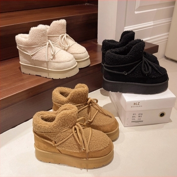 Зимни памучни ботуши с набук горна част, подплатени с флис, гумена подметка, нисък връх, обуване без връзки