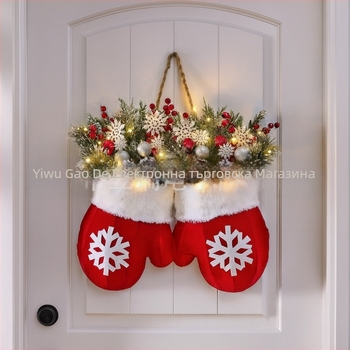 Коледен венец с ръкавици, плюшен, американски стил, полу ръчна/полу-механична изработка, код CP5090301