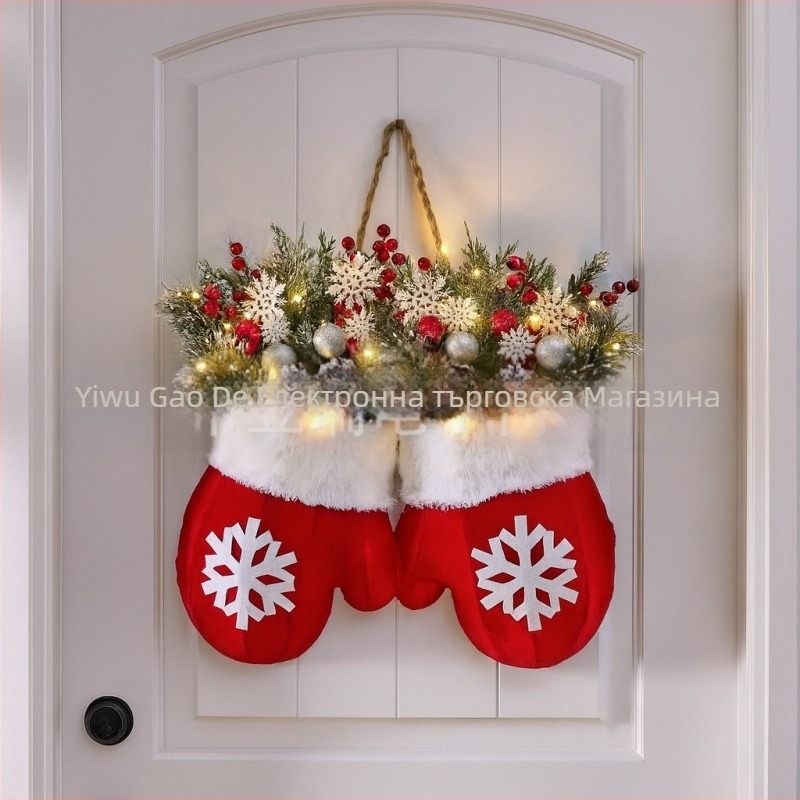 Коледен венец с ръкавици, плюшен, американски стил, полу ръчна/полу-механична изработка, код CP5090301