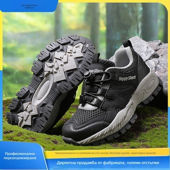 Детски планински обувки за ходене с дишаща мрежеста горна част, гумена подметка и предна връзка, подходящи за зимен, пролетен и есенен сезон.