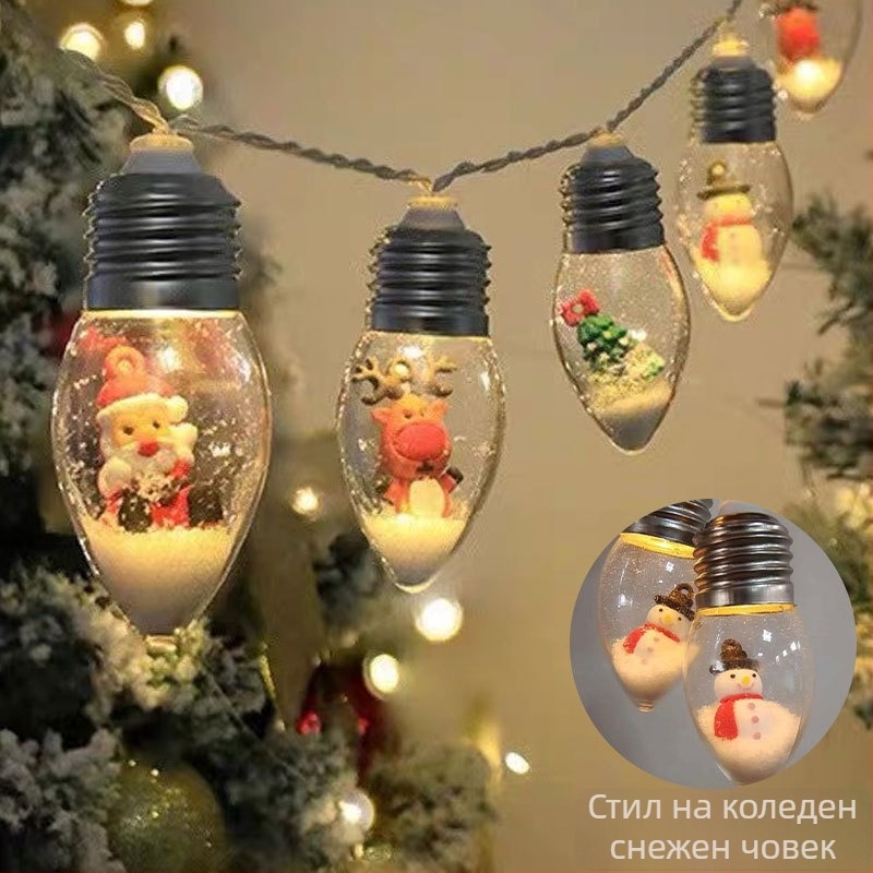 Коледни LED нишкови светлини със снежинка мотив, 10 светодиода, 3000K, IP43, 1000 lm, батериен блок