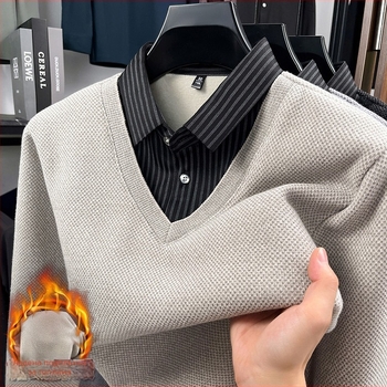 Плетено поло с флисово подплата, дълъг ръкав, тясна кройка, едноцветен модел, детайл пачворк