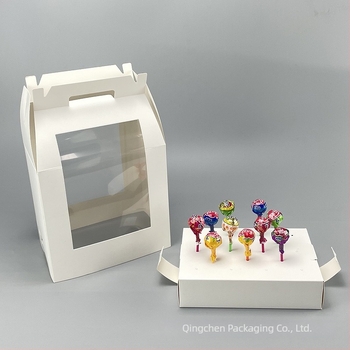 Кутия за лолипопи с прозорец за витрина, персонализирана (350gsm хартия; сгъваема тава; печат на лого; флокиране; UV печат)