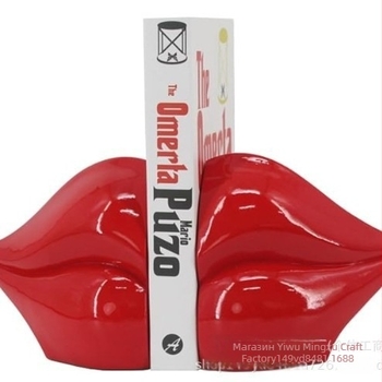 Поставка за книги със мотив устни, тежка смола, геометрична форма, модерен арт настолен декор