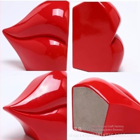 Поставка за книги със мотив устни, тежка смола, геометрична форма, модерен арт настолен декор