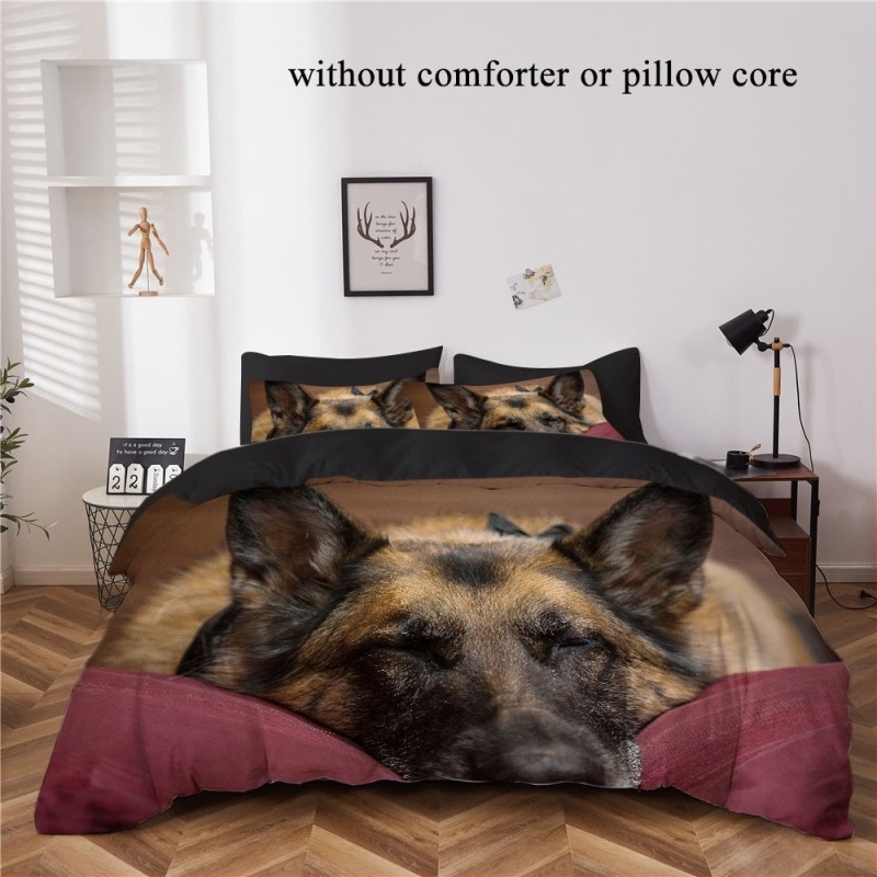 Комплект спално бельо от три части с 3D дигитален печат на серия кучета, мъхесто платно, геометричен принт, 90 г/м² химическо влакно