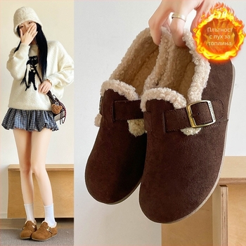 Дамски зимни Slip-On маратонки с PU горна част, плюшено вътрешно, закръглен нос, нисък връх, инжекционно формована подметка