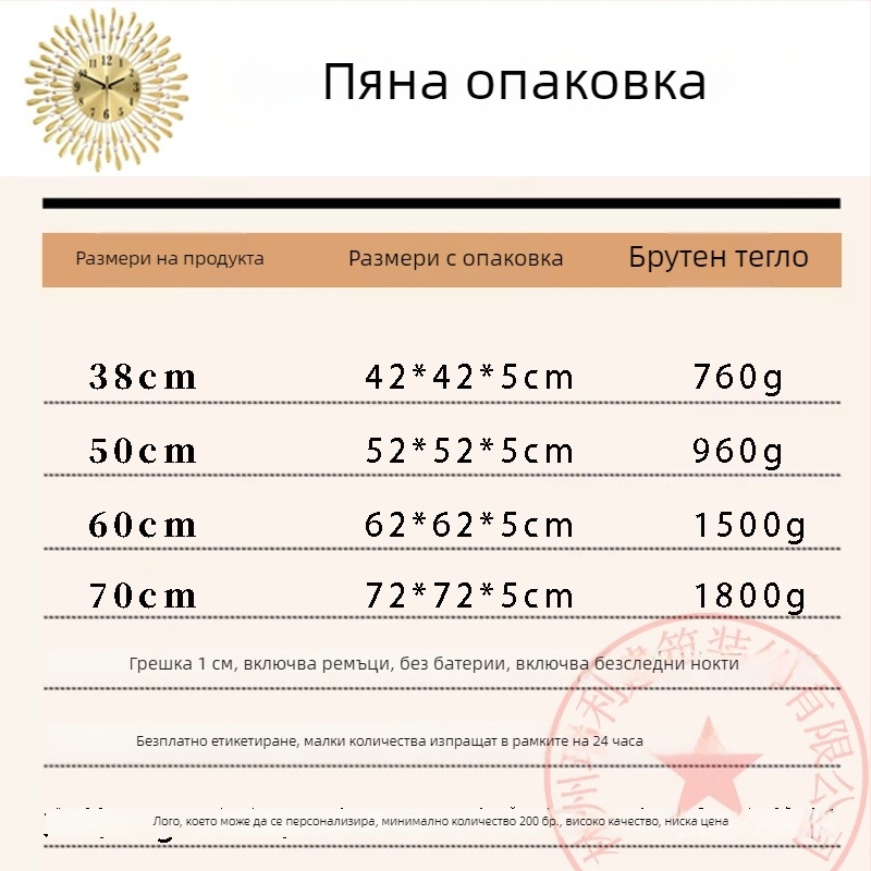 Стенно часовник JT1301 — кварцов механизъм, батерийно захранване, метален циферблат, корпус от ковано желязо