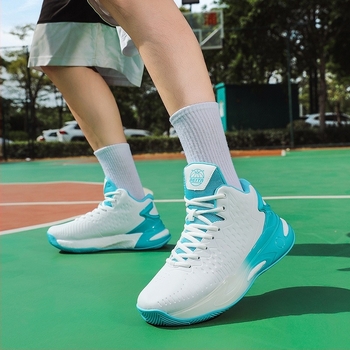 Баскетболни обувки с дишаща мрежеста горна част, резинова подметка, антихлъзгаща подметка, амортизираща технология, средно високи