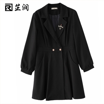 Женско палто в корейски стил, средна дължина, двойно закопчаване, полиестерна материя