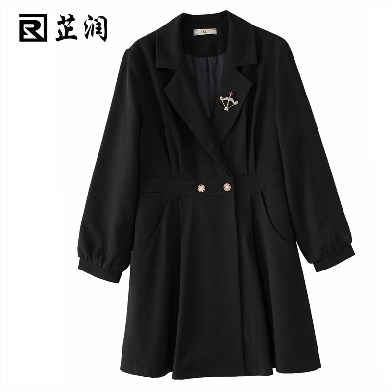Женско палто в корейски стил, средна дължина, двойно закопчаване, полиестерна материя