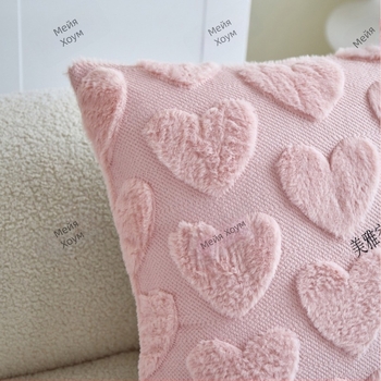 Декоративен калъф за възглавница със 3D плюшена повърхност, сърцевидна шарка, стил новокитайски, за хол.