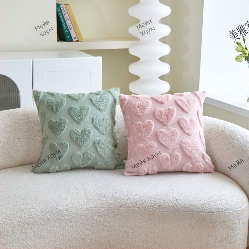 Декоративен калъф за възглавница със 3D плюшена повърхност, сърцевидна шарка, стил новокитайски, за хол.