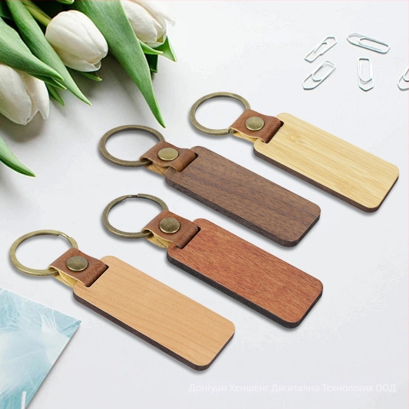 Дървен ключодържател с лазерно гравиран QR код, китайско-английски двуезичен, модел 009, DIY подарък