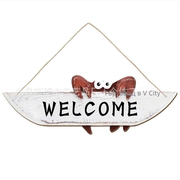 Дървен входен знак за врата в средиземноморски морски стил с крабов мотив, материал: бук, стил: модерно изкуство, техника на изработка: печат, код на продукта: Pp-gp-4093