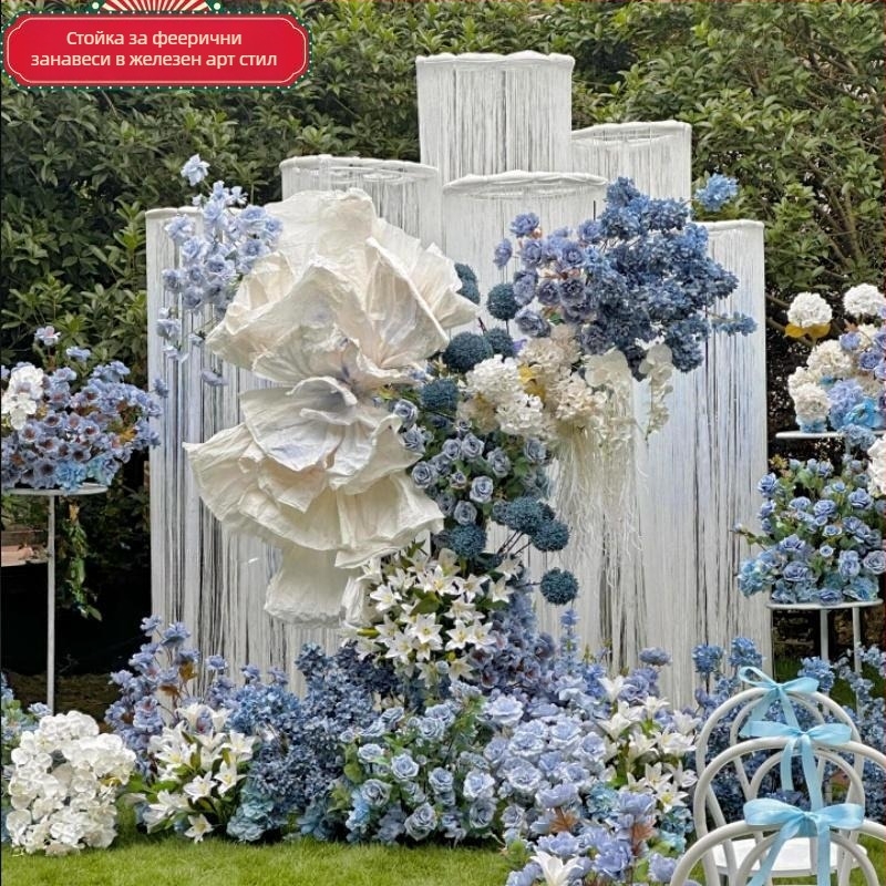 Телескопична железна пръчка за сватбени завеси с мъниста – кръгла рамка, стойка за завеси